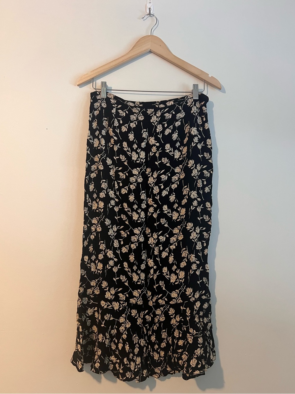 Black Maxi Skirt with Cream Floral Print